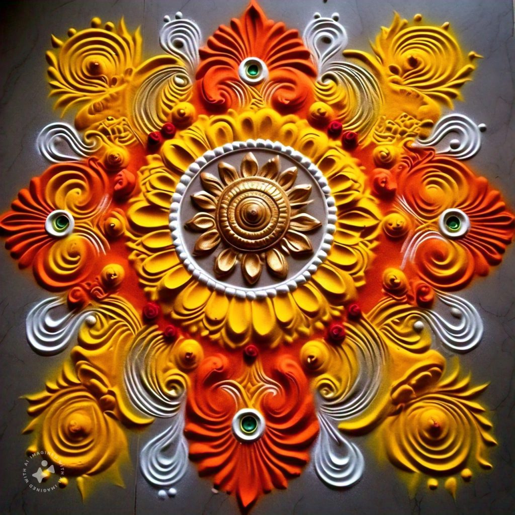 Diwali Rangoli: इस दिवाली बिना रंगों का इस्तेमाल किये इन तरीकों से बनाएं रंगोली 3 Rangoli Made With Turmeric Powder