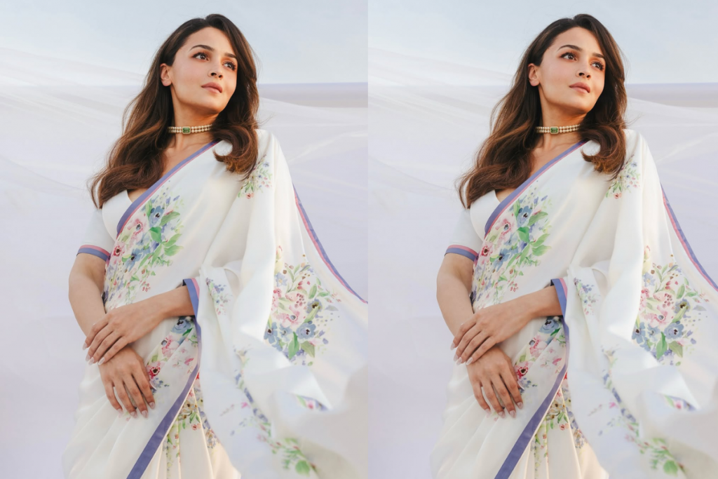 Alia Bhatt Floral Print White Saree Look: आलिया भट्ट का फ्लोरल प्रिंटेड व्हाइट साड़ी लुक- एलीगेंस और सिंप्लिसिटी का परफेक्ट मेल 2 Alia Bhatt Saree Look 7