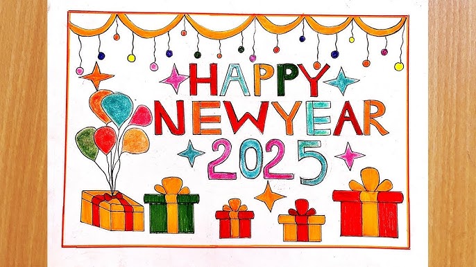 Happy New Year Drawing Ideas : स्कूल बोर्ड् और ग्रीटिंग कार्ड पर कीजिए ये 5 नए अंदाज में ड्रॉइंग 2 Gu