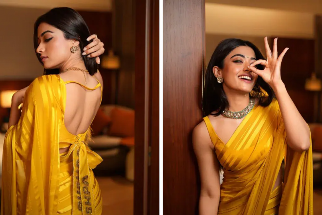 Rashmika Saree Look For Wedding: श्रीवल्ली के ये साड़ी लुक्स करें ट्राय, दिखें बिल्कुल परफेक्ट 1 Rashmika Saree Look 1