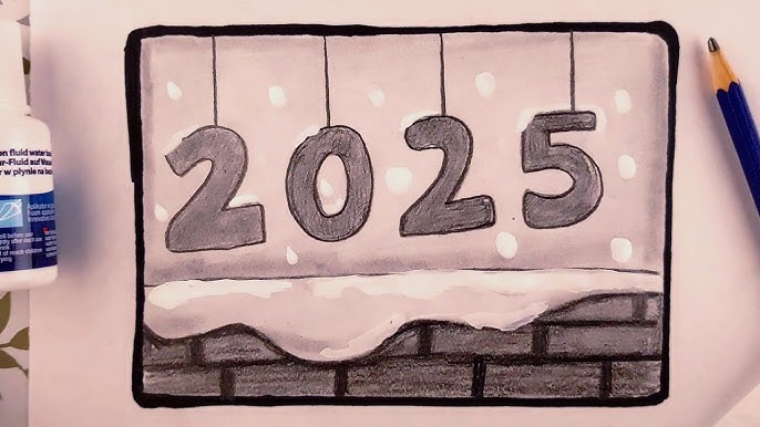 Happy New Year Drawing Ideas : स्कूल बोर्ड् और ग्रीटिंग कार्ड पर कीजिए ये 5 नए अंदाज में ड्रॉइंग 5 Rh