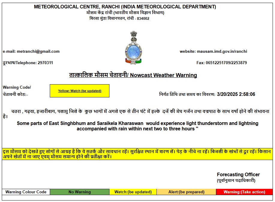 Weather Alert: मौसम विभाग ने जारी किये 4 अलर्ट, रांची समेत झारखंड के 16 जिलों में वज्रपात-वर्षा की चेतावनी 1 Weather Alert Chatra Garhwa Palamu