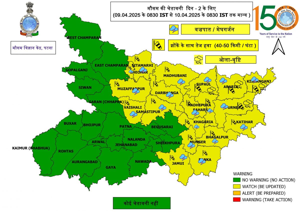 Bihar Rain Alert: बिहार के 18 जिलों में 9 और 10 अप्रैल को होगी भयंकर बारिश, Imd ने जारी किया येलो अलर्ट 1 Gn Wwtdwiaa B9G