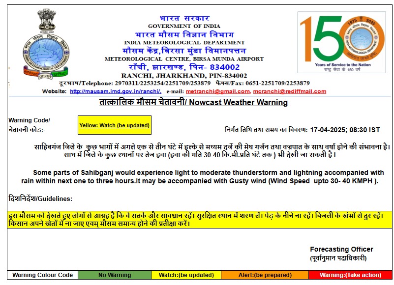 Weather Alert: बंगाल की खाड़ी में सक्रिय है चक्रवात, 4 जिलों में गरज के साथ बारिश-वज्रपात का अलर्ट 2 Weather Warning Sahibganj