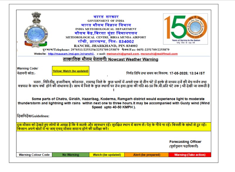 Jharkhand Weather: झारखंड के इन 9 जिलों में 3 घंटे में तेज हवाओं के साथ झमाझम बारिश, वज्रपात की चेतावनी 4 Whatsapp Image 2025 05 17 At 1.38.39 Pm