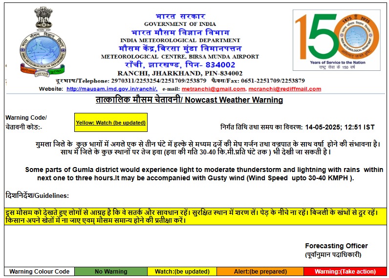 Weather Alert: गुमला के बाद अब रांची और खूंटी में अगले 3 घंटे में गरज के साथ वज्रपात की चेतावनी 3 Weather Alert Gumla Mausam